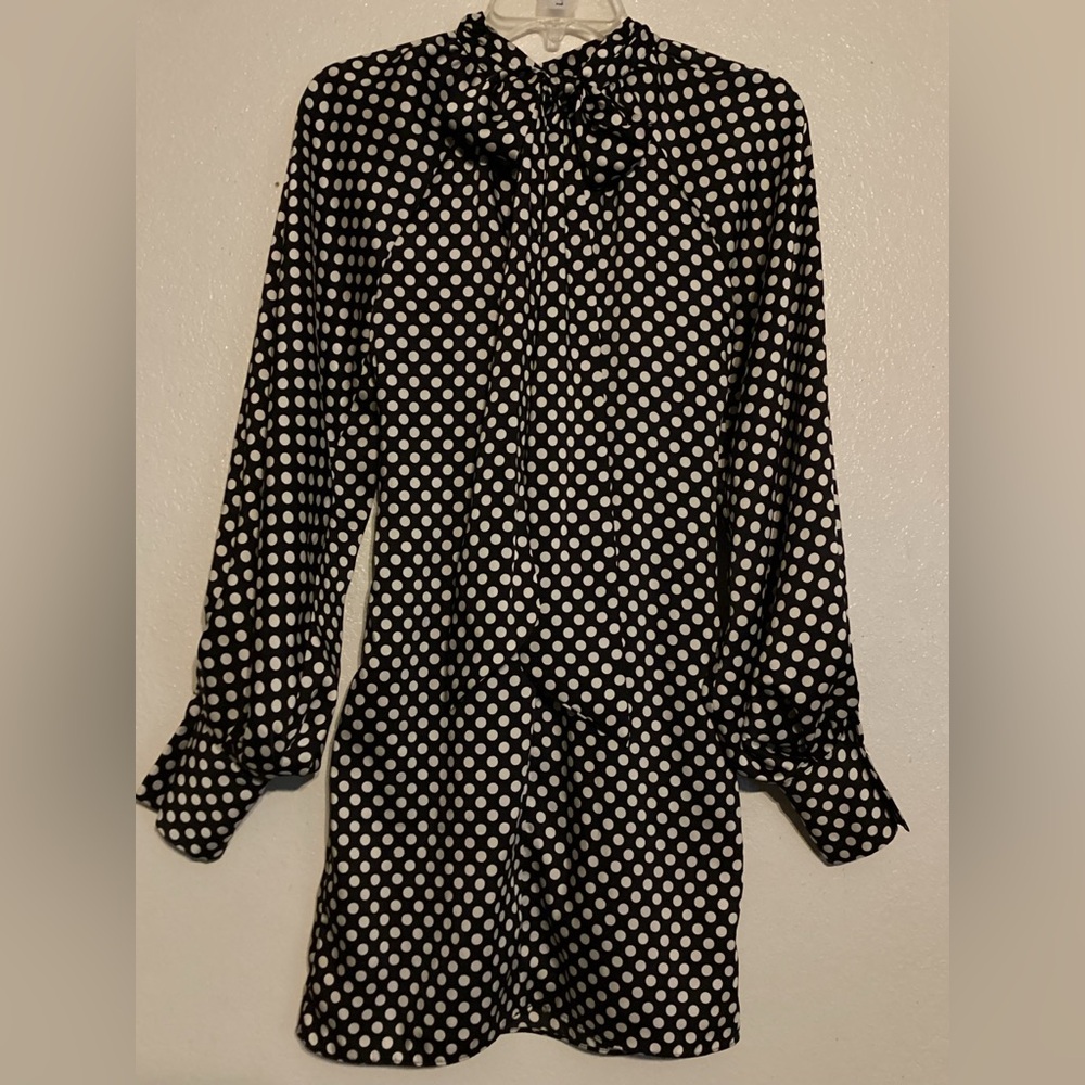 New Zara Black And White Polka Dot Dress - Picture 3 of 16